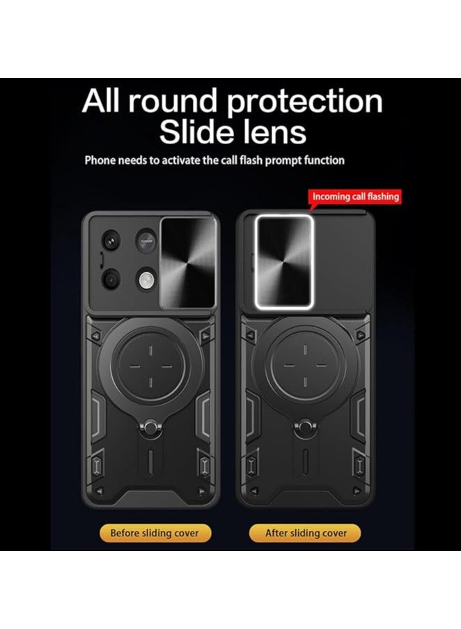 جراب Armor لهاتف Xiaomi Redmi Note 13 Pro 5G (ليس 4G)، غطاء هاتف انزلاقي بعدسات مع دعامة ملفوفة مغناطيسية لهاتف Xiaomi Redmi Note 13 Pro 5G - أسود - Image 3