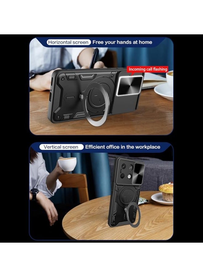 جراب Armor لهاتف Xiaomi Redmi Note 13 Pro 5G (ليس 4G)، غطاء هاتف انزلاقي بعدسات مع دعامة ملفوفة مغناطيسية لهاتف Xiaomi Redmi Note 13 Pro 5G - أسود - Image 4