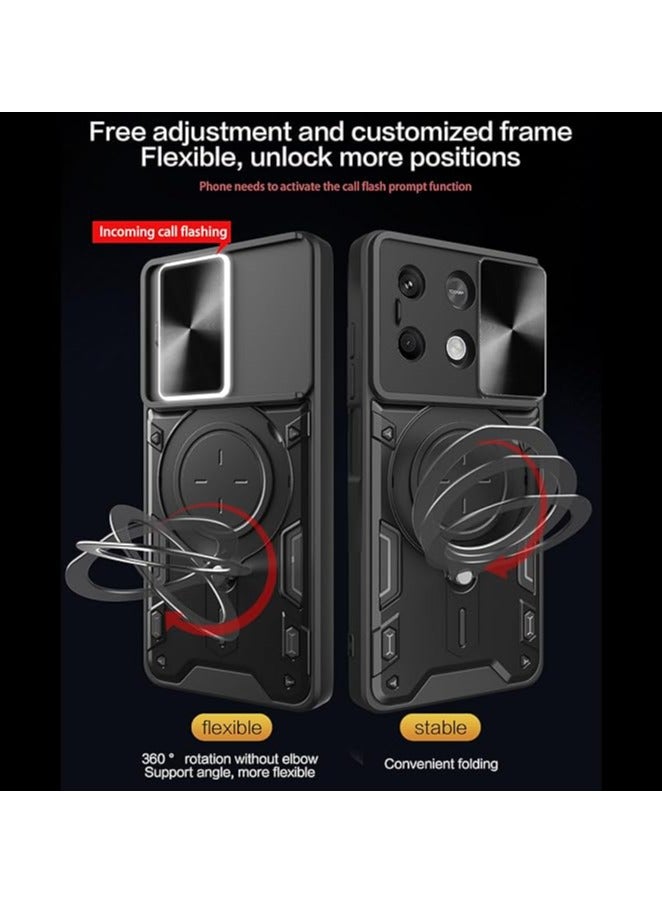 جراب Armor لهاتف Xiaomi Redmi Note 13 Pro 5G (ليس 4G)، غطاء هاتف انزلاقي بعدسات مع دعامة ملفوفة مغناطيسية لهاتف Xiaomi Redmi Note 13 Pro 5G - أسود - Image 5