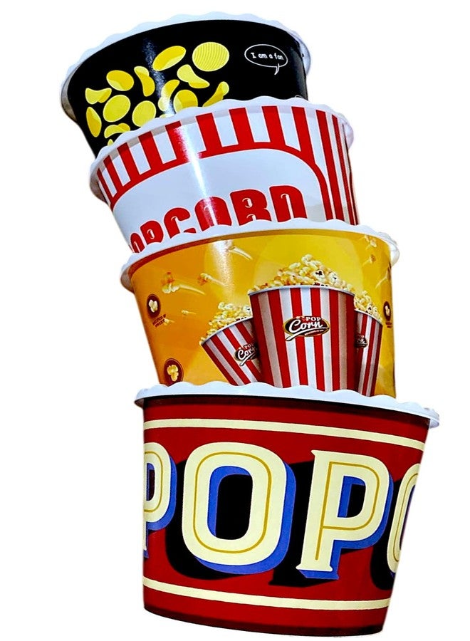 ONONEXPRESS Modern Style Reusable Plastic Popcorn Box/Popcorn Containers/Popcorn Bowls Set for Movie Theater Night - (BPA Free - 4 Pack - 75 oz) (Popcorn Mix E) - Image 1
