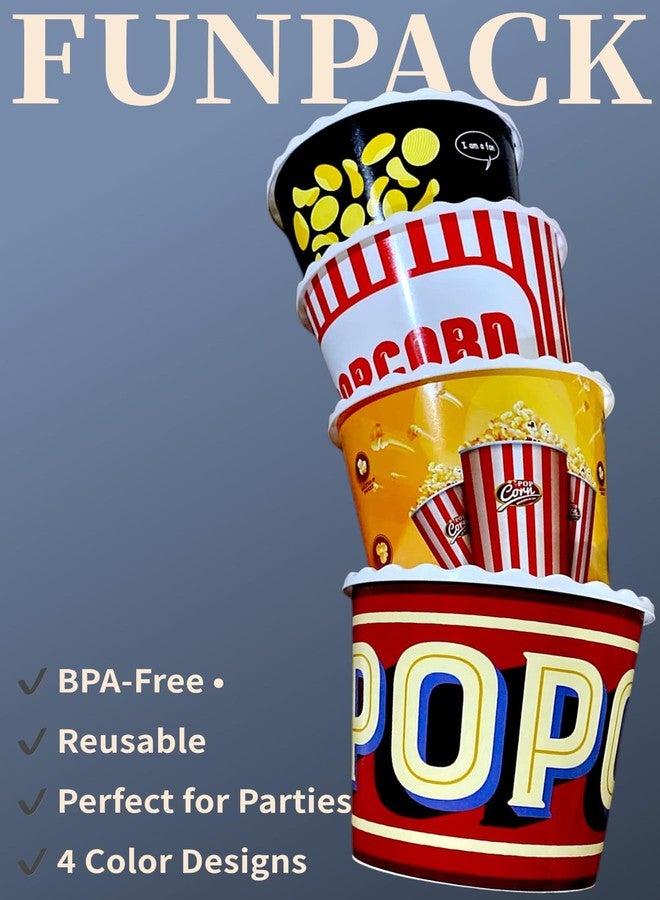 ONONEXPRESS Modern Style Reusable Plastic Popcorn Box/Popcorn Containers/Popcorn Bowls Set for Movie Theater Night - (BPA Free - 4 Pack - 75 oz) (Popcorn Mix E) - Image 2