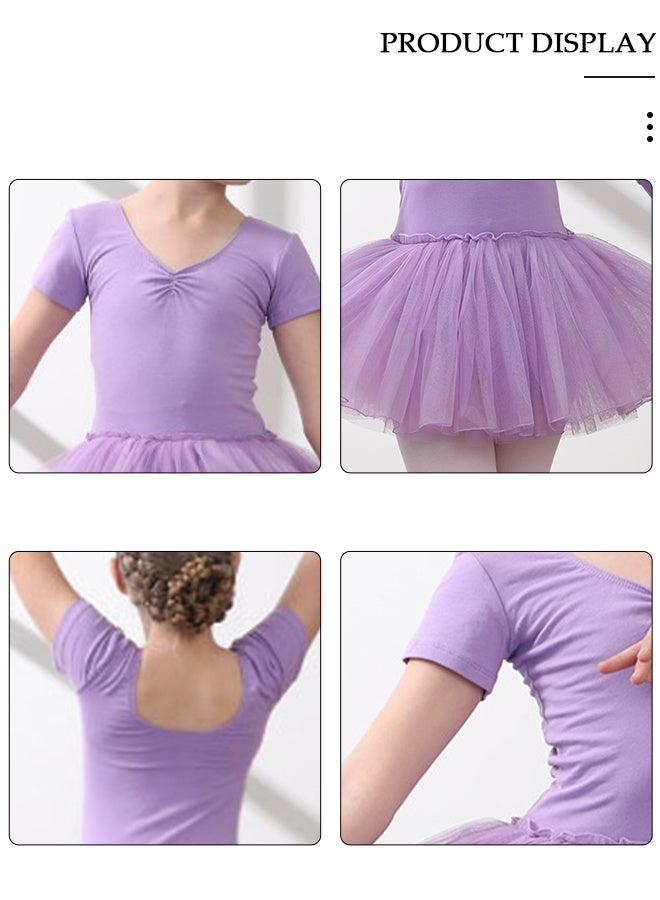 DUNISO فساتين الباليه للفتيات ثياب مع تنورة فستان رقص كم قصير راقصة الباليه توتو الزي القطن فستان الباليه تنورة صغيرة تنورة الأميرة فساتين ملابس الرقص لفتاة صغيرة - Image 3