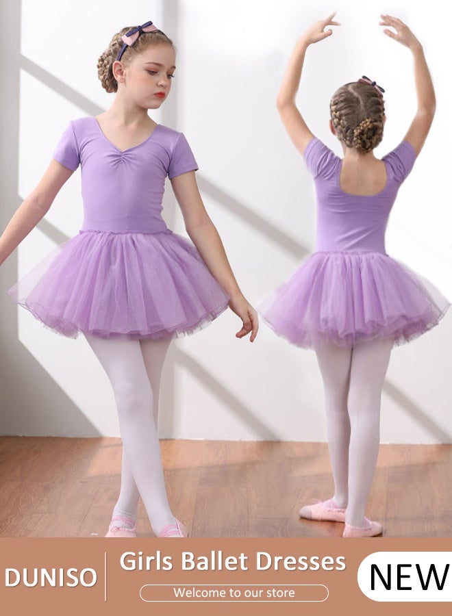 DUNISO فساتين الباليه للفتيات ثياب مع تنورة فستان رقص كم قصير راقصة الباليه توتو الزي القطن فستان الباليه تنورة صغيرة تنورة الأميرة فساتين ملابس الرقص لفتاة صغيرة - Image 1