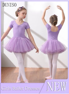 DUNISO Girls Ballet Dresses Leotards with Skirt Dance Dress Short sleeve Ballerina Tutu Outfit Cotton Dress Ballet Skirt Mini Skirt Princess Dresses Dance Wear Clothes for Little Girl  - Image 1