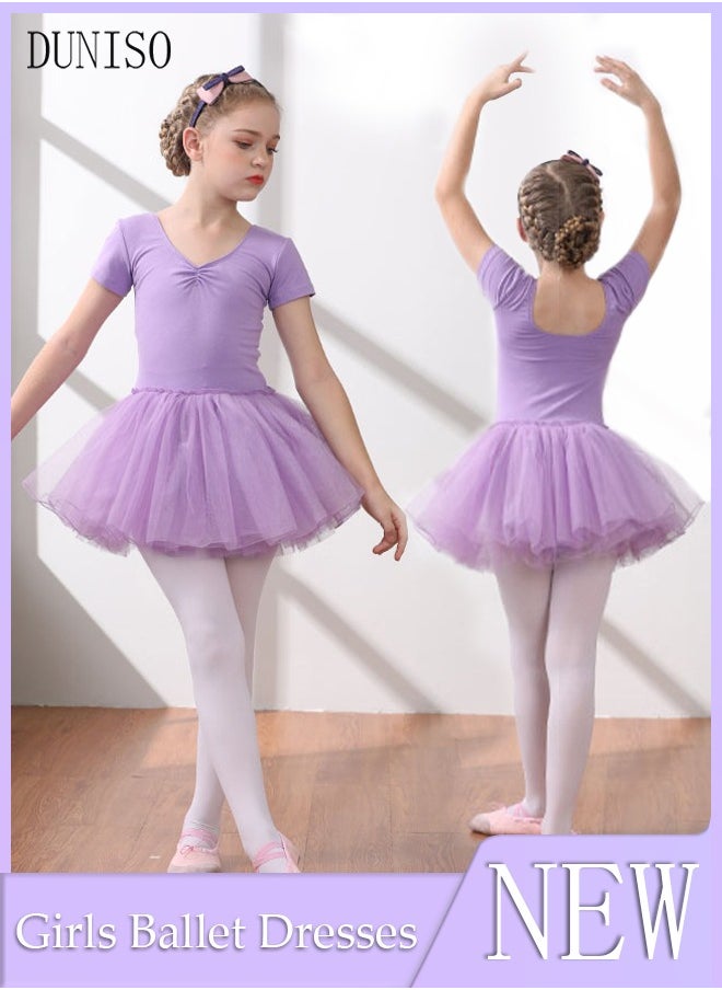 DUNISO Girls Ballet Dresses Leotards with Skirt Dance Dress Short sleeve Ballerina Tutu Outfit Cotton Dress Ballet Skirt Mini Skirt Princess Dresses Dance Wear Clothes for Little Girl  - Image 1