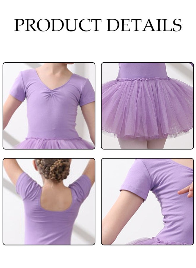 DUNISO Girls Ballet Dresses Leotards with Skirt Dance Dress Short sleeve Ballerina Tutu Outfit Cotton Dress Ballet Skirt Mini Skirt Princess Dresses Dance Wear Clothes for Little Girl  - Image 3