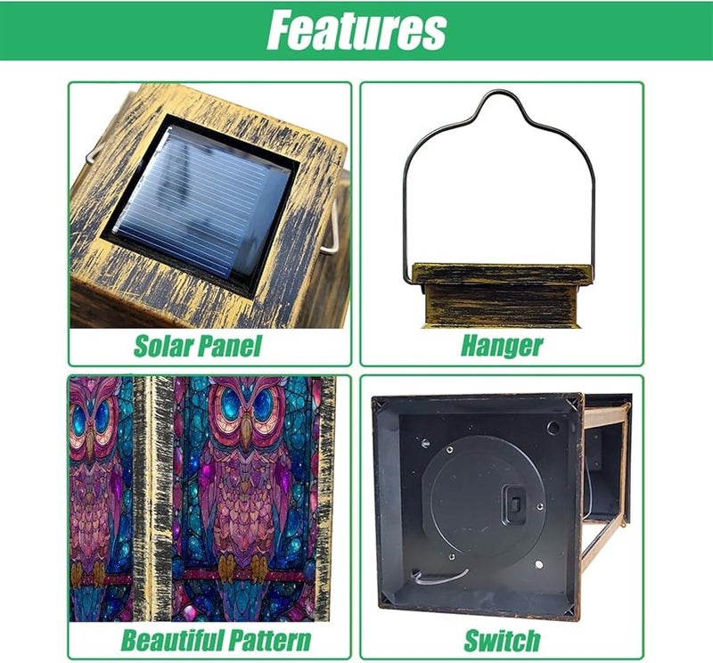 فانوس خارجي يعمل بالطاقة الشمسية بتصميم بومة المجرة 13.5 بوصة ضوء معلق - Image 4