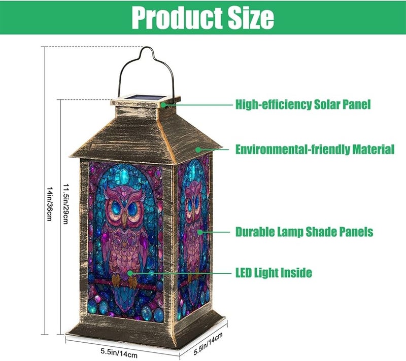 فانوس خارجي يعمل بالطاقة الشمسية بتصميم بومة المجرة 13.5 بوصة ضوء معلق - Image 3
