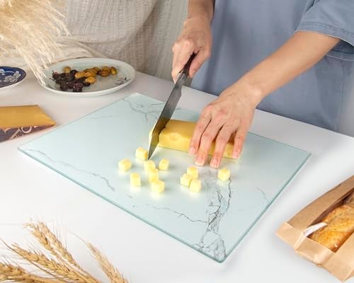 Kitchenville Glass Cutting Board 16"x12": Tempered Glass Kitchen Counter Protector - Durable- Scratch-Resistant, Heat-Proof - Design 2 - White Marble Effect - Image 5