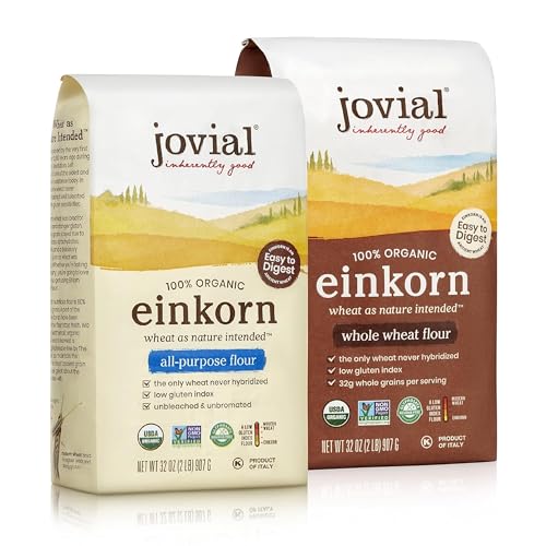 Jovial Organic Einkorn Whole Wheat  Unbleached All Purpose Flour  Bread Baking Flour for Sourdough High Protein NonGMO Organic Pizza  Pasta Flour European Italian Flour  32 Oz 2 Pack - Image 1