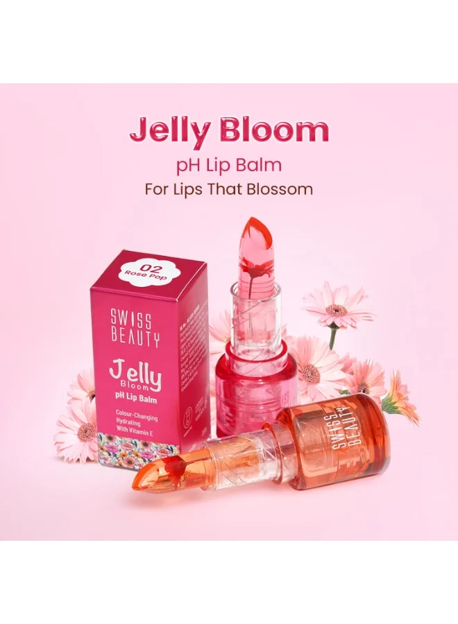 سويس بيوتي Swiss Beauty Jelly Bloom pH Lip Balm | Colour-Changing Tint | Hydrating | With Vitamin E | Vegan | Paraben-Free | Cruelty-Free | 3.6g, Shade- Pink Petal