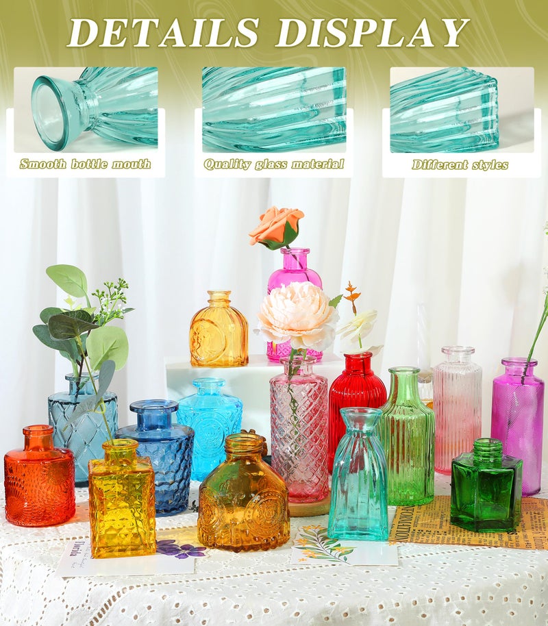 saiguomi Set of 30 Colorful Glass Bud Vases - Small Textured Flower Vases for Centerpieces, Wedding Table Decor, Retro Home Decor Bulk Vase Set for DIY, Events & Gifts - Image 2