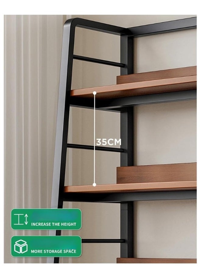 JOMILA Rustic Ladder Book Shelf, 5 Tier Industrial Ladder Shelf Bookcase, Standing Leaning BookShelf Cabinet for Living Room (Black frame)  - Image 4