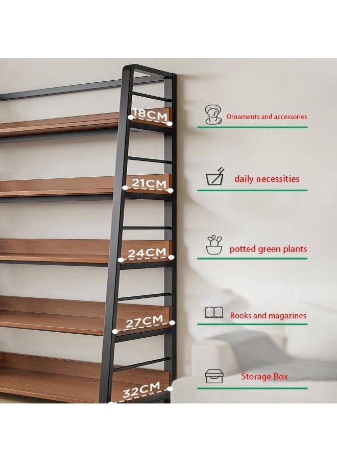 JOMILA Rustic Ladder Book Shelf, 5 Tier Industrial Ladder Shelf Bookcase, Standing Leaning BookShelf Cabinet for Living Room (Black frame)  - Image 3