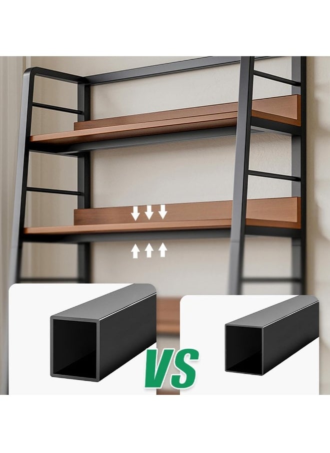 JOMILA - Rustic Ladder Book Shelf, 5 Tier Industrial Ladder Shelf Bookcase, Standing Leaning BookShelf Cabinet for Living Room (Black frame) - Image 1