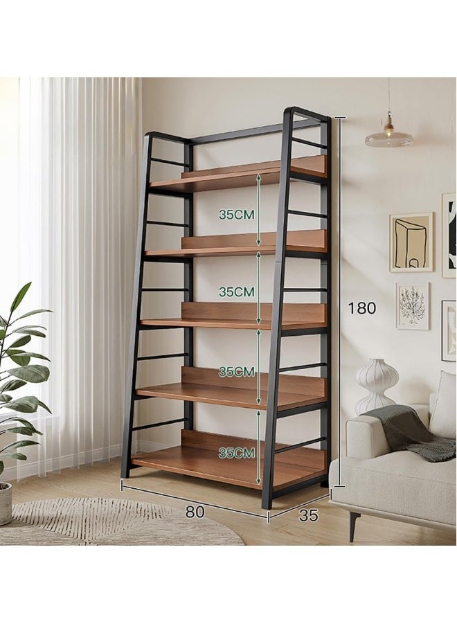 JOMILA Rustic Ladder Book Shelf, 5 Tier Industrial Ladder Shelf Bookcase, Standing Leaning BookShelf Cabinet for Living Room (Black frame)  - Image 2