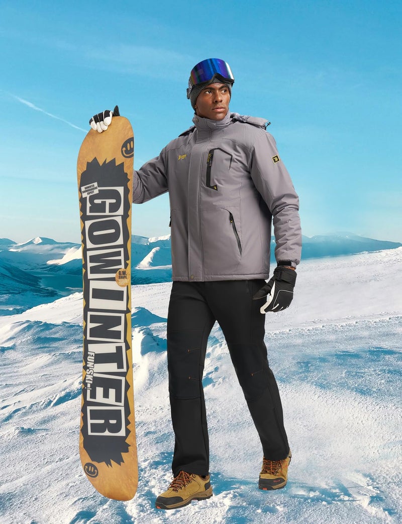 TBMPOY Mens Snow Ski Pants Waterproof Fleece Lined Winter Insulated Softshell Outdoor Snowboard Skiing Hiking Zipper Bottom Leg Black 34 - Image 3