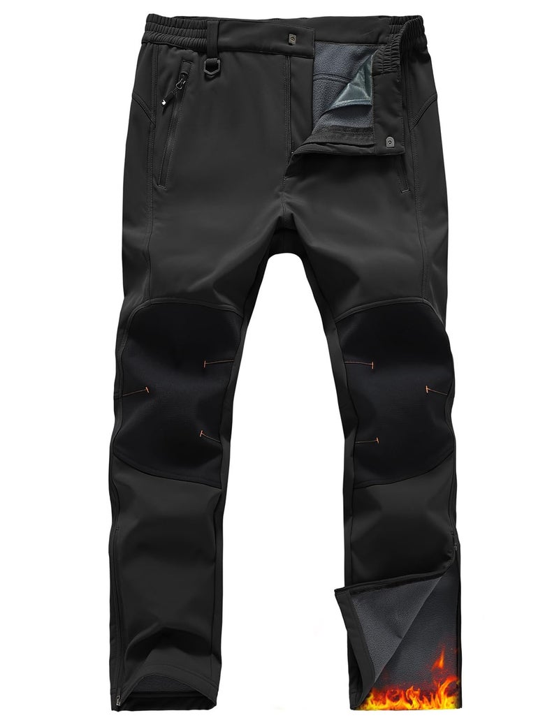 TBMPOY Mens Snow Ski Pants Waterproof Fleece Lined Winter Insulated Softshell Outdoor Snowboard Skiing Hiking Zipper Bottom Leg Black 34 - Image 1