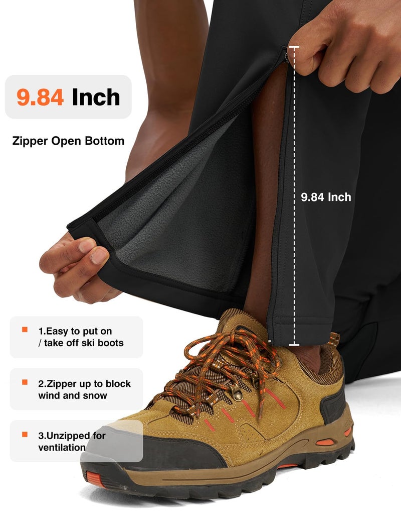 TBMPOY Mens Snow Ski Pants Waterproof Fleece Lined Winter Insulated Softshell Outdoor Snowboard Skiing Hiking Zipper Bottom Leg Black 34 - Image 5
