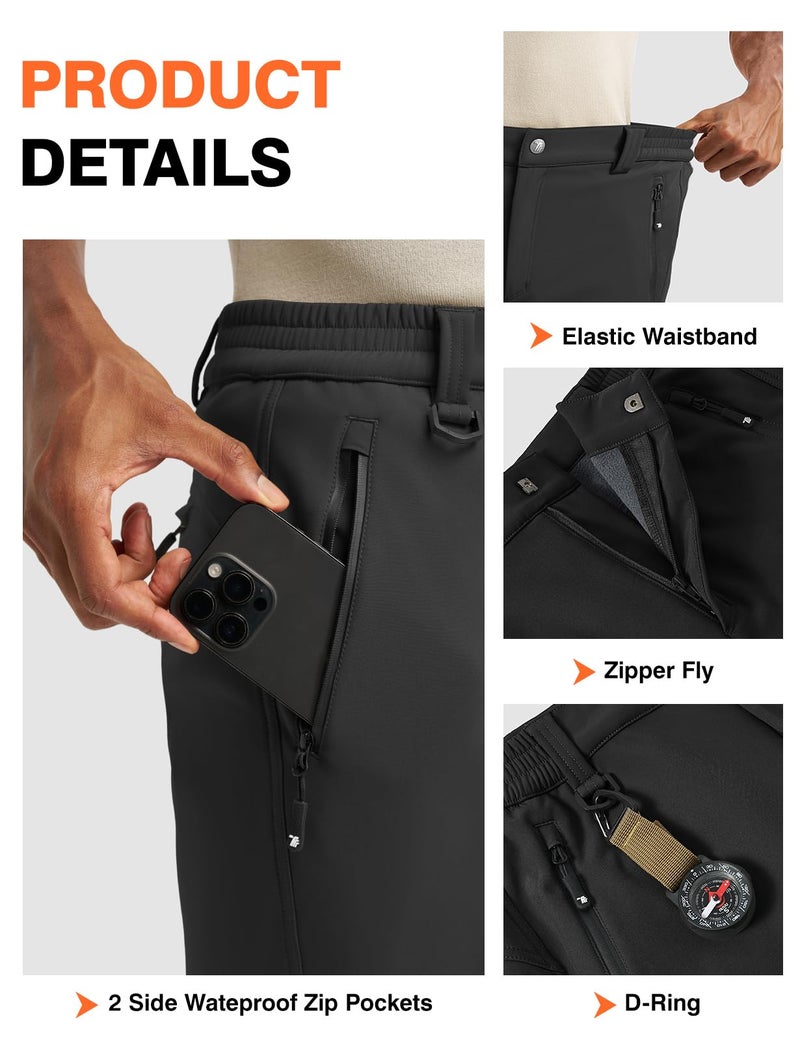 TBMPOY Mens Snow Ski Pants Waterproof Fleece Lined Winter Insulated Softshell Outdoor Snowboard Skiing Hiking Zipper Bottom Leg Black 34 - Image 2