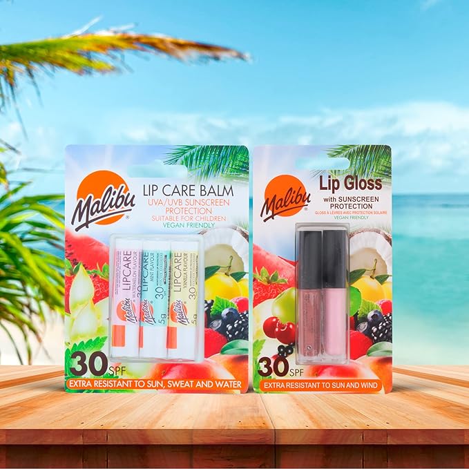 Malibu Sun SPF 30 Sunscreen Lip Gloss High Protection Water and Wind Resistant Coconut and Strawberry Pack of 2 x 15ml - Image 4