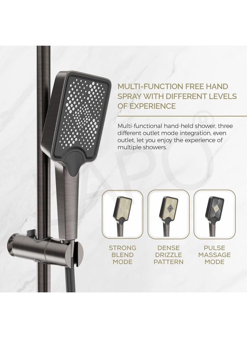 LAPO LAPO Shower Panel for Bathroom Solid Brass Shower Panel System with Piano Switches All in One Shower Set with Overhead Shower Handheld Shower Jet Spray for Bathroom Grey 1 Set  - Image 3