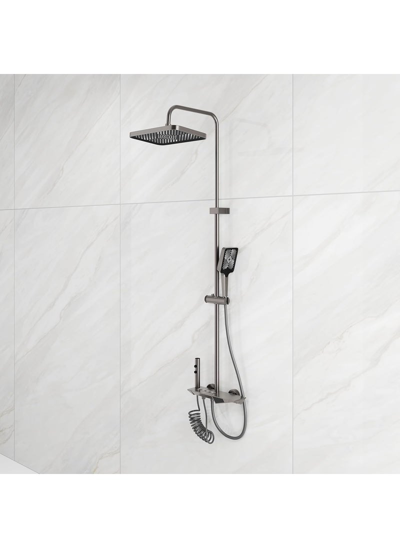 LAPO LAPO Shower Panel for Bathroom Solid Brass Shower Panel System with Piano Switches All in One Shower Set with Overhead Shower Handheld Shower Jet Spray for Bathroom Grey 1 Set  - Image 1