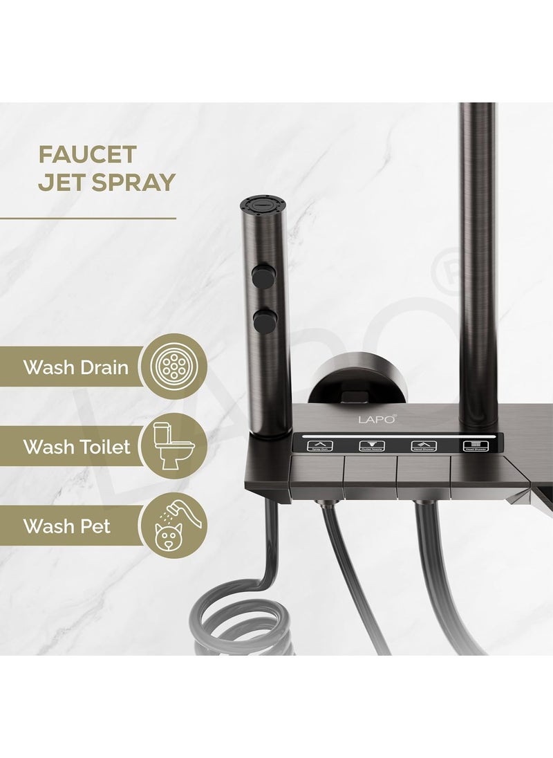 LAPO LAPO Shower Panel for Bathroom Solid Brass Shower Panel System with Piano Switches All in One Shower Set with Overhead Shower Handheld Shower Jet Spray for Bathroom Grey 1 Set  - Image 4
