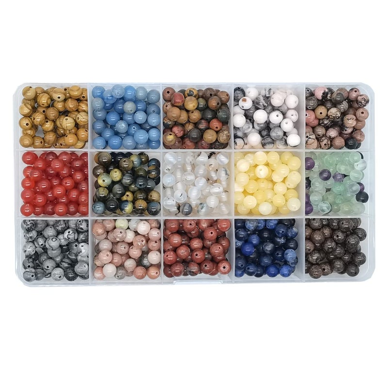 Maonewque 504pcs 8mm Natural Round Stone Beads Healing Engry Crystals Gemstone Beading Loose Gemstone Hole Size 1mm DIY Smooth Beads for Bracelet Necklace Earrings Jewelry Making24Colors8mm