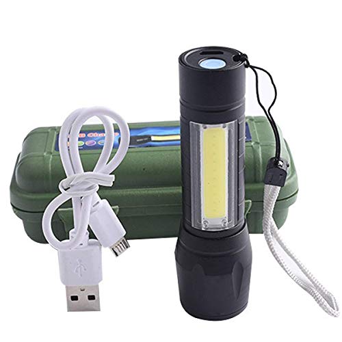 AHCS LED Flashlight with COB Light Mini Waterproof Portable LED XPE COB Flashlight USB Rechargeable 3 Modes Pen Clip Light Flashlight with Hanging Rope Small Size Black Colored - Image 4