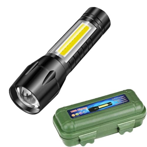AHCS LED Flashlight with COB Light Mini Waterproof Portable LED XPE COB Flashlight USB Rechargeable 3 Modes Pen Clip Light Flashlight with Hanging Rope Small Size Black Colored - Image 1