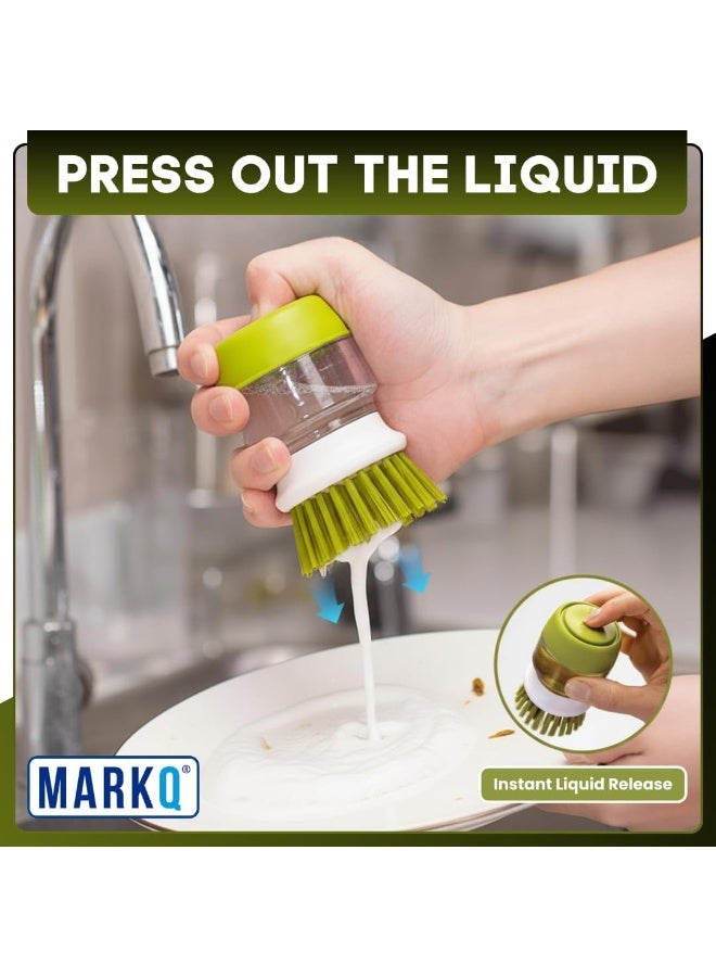 MARKQ Soap Dispenser with Dish Brush, Multipurpose Kitchen Cleaner Brush for Dishes, Pots & Pans, Compact Size, Green - Image 4