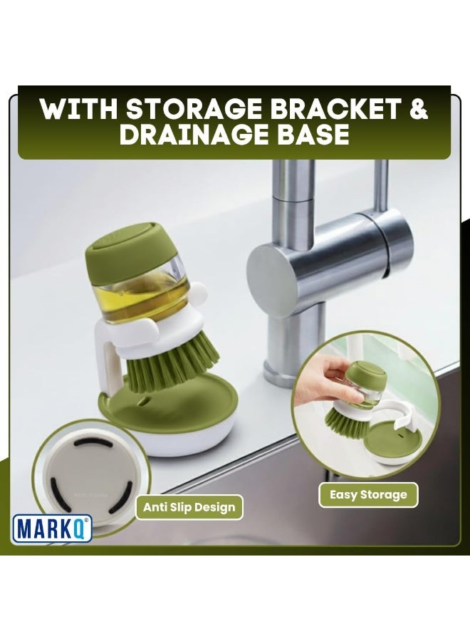 MARKQ Soap Dispenser with Dish Brush, Multipurpose Kitchen Cleaner Brush for Dishes, Pots & Pans, Compact Size, Green - Image 5