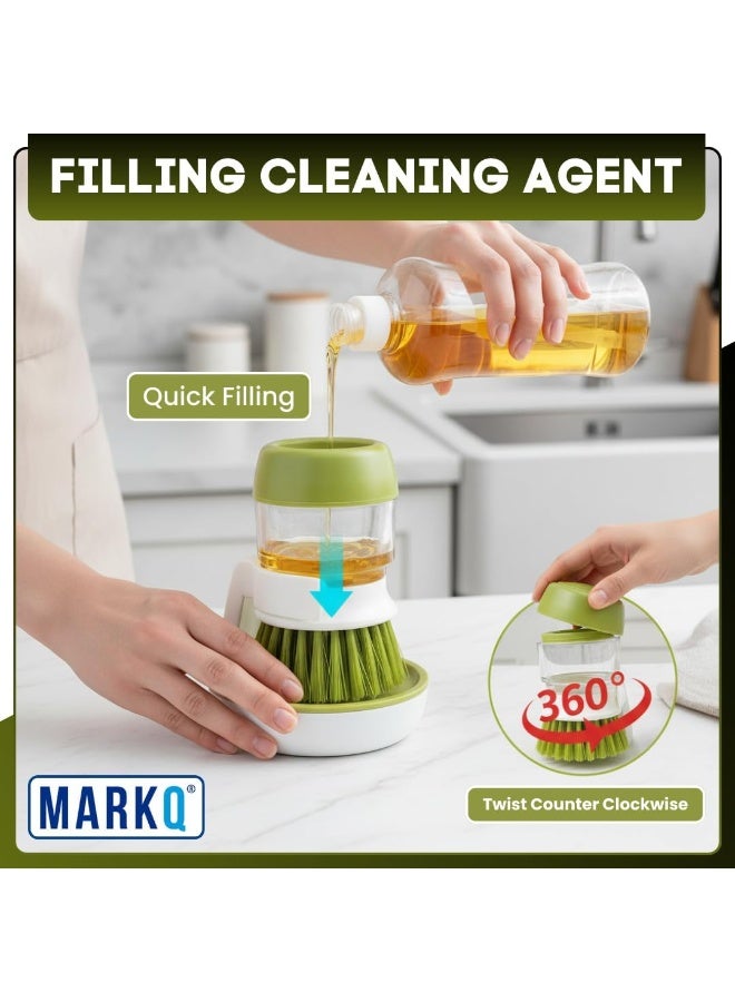 MARKQ Soap Dispenser with Dish Brush, Multipurpose Kitchen Cleaner Brush for Dishes, Pots & Pans, Compact Size, Green - Image 3