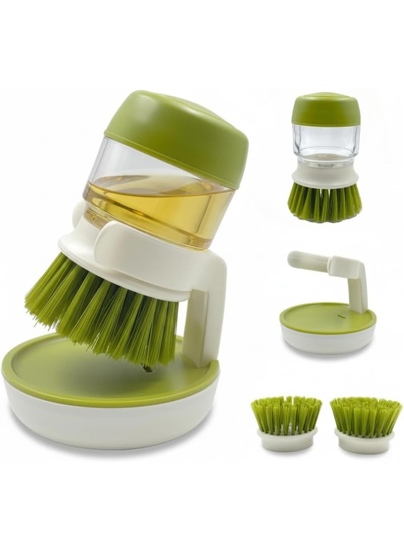 MARKQ Soap Dispenser with Dish Brush, Multipurpose Kitchen Cleaner Brush for Dishes, Pots & Pans, Compact Size, Green - Image 1