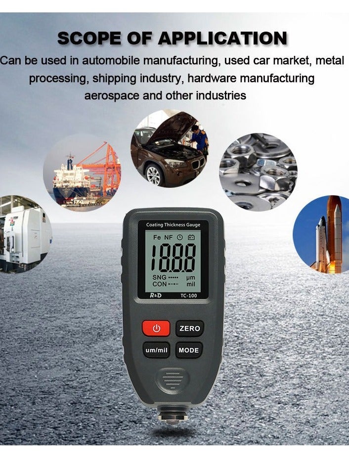 TC100 Car Paint Coating Thickness Gauge Meter Handheld 0-1300um for Both Steel and Aluminum Base Metal,Check The Car’s Original Coating Auto Car Paint Meter