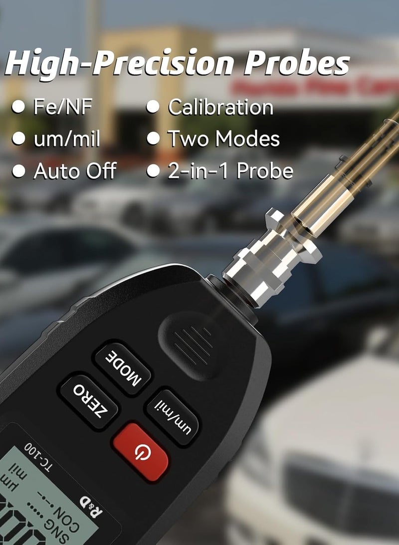 TC100 Car Paint Coating Thickness Gauge Meter Handheld 0-1300um for Both Steel and Aluminum Base Metal,Check The Car’s Original Coating Auto Car Paint Meter