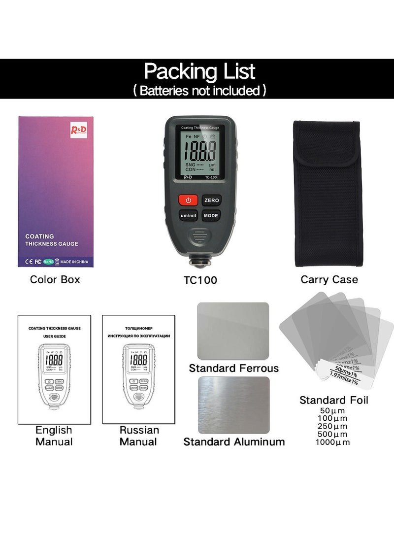 TC100 Car Paint Coating Thickness Gauge Meter Handheld 0-1300um for Both Steel and Aluminum Base Metal,Check The Car’s Original Coating Auto Car Paint Meter