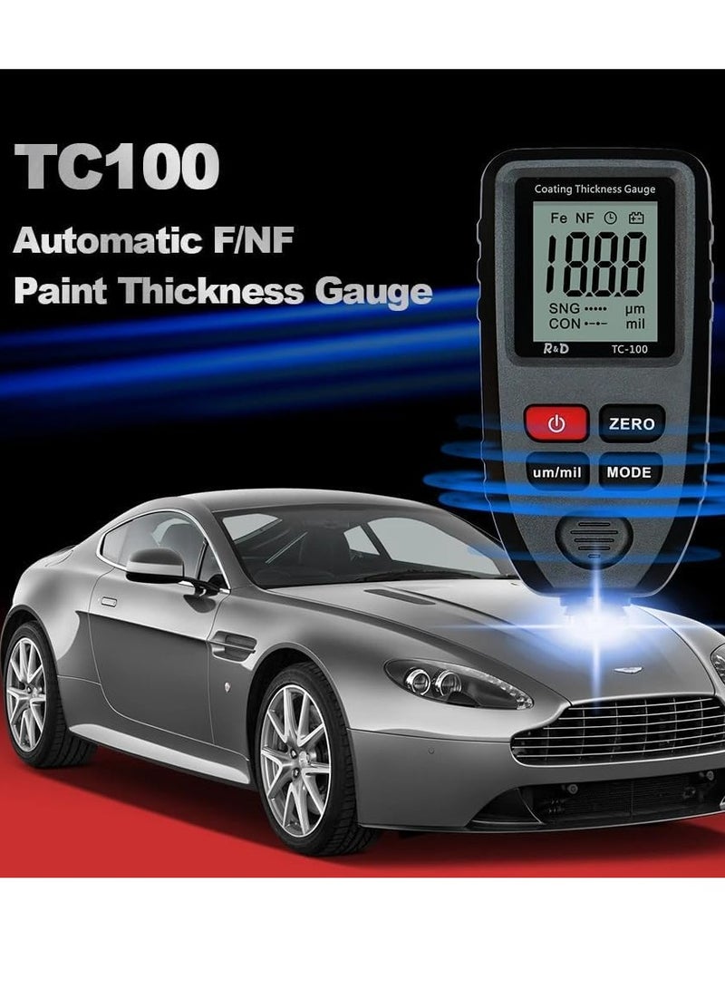 TC100 Car Paint Coating Thickness Gauge Meter Handheld 0-1300um for Both Steel and Aluminum Base Metal,Check The Car’s Original Coating Auto Car Paint Meter