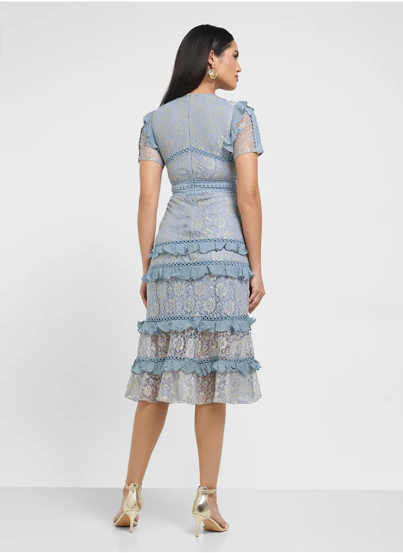 فروك اند فرل Lace Mesh Detail Midi Dress