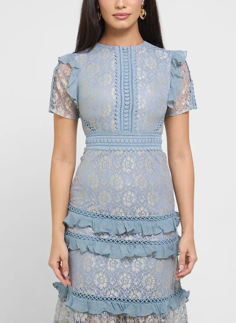Frock and Frill Lace Mesh Detail Midi Dress