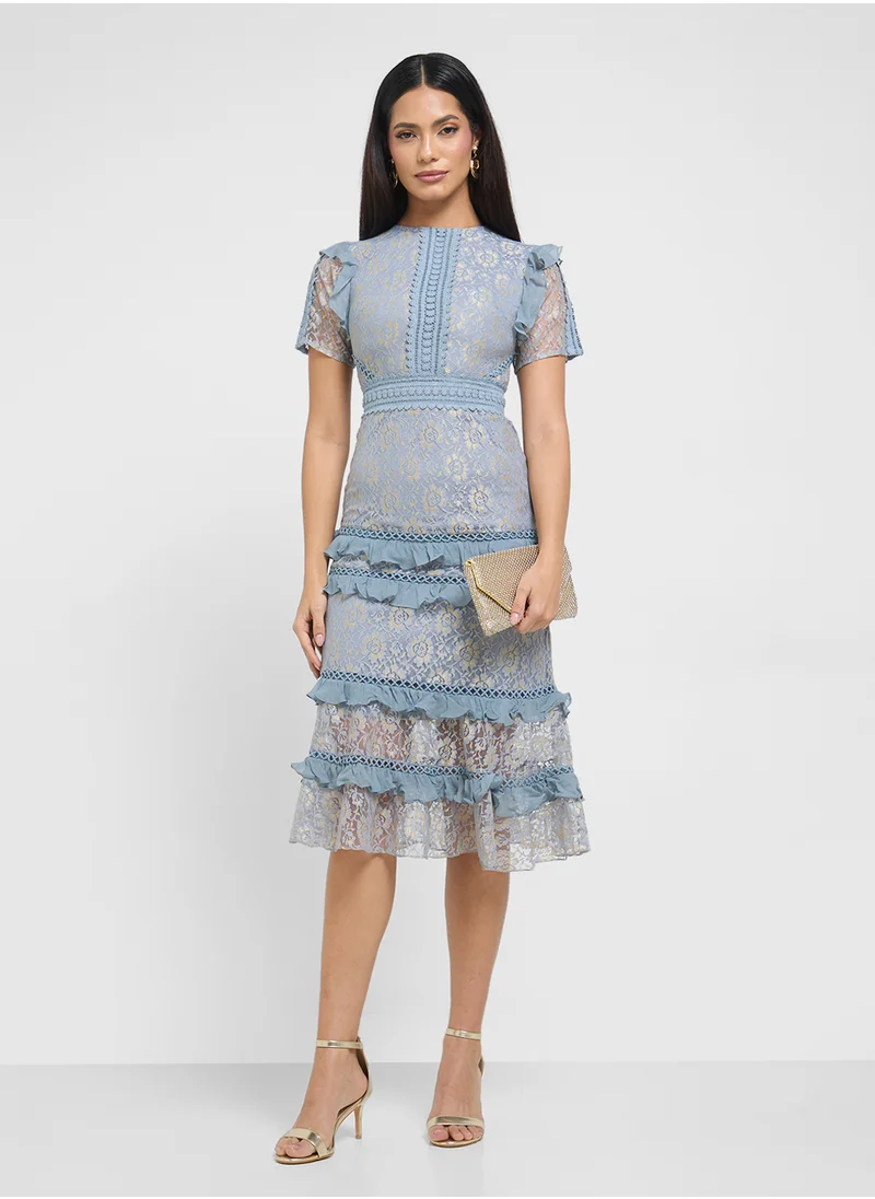 فروك اند فرل Lace Mesh Detail Midi Dress