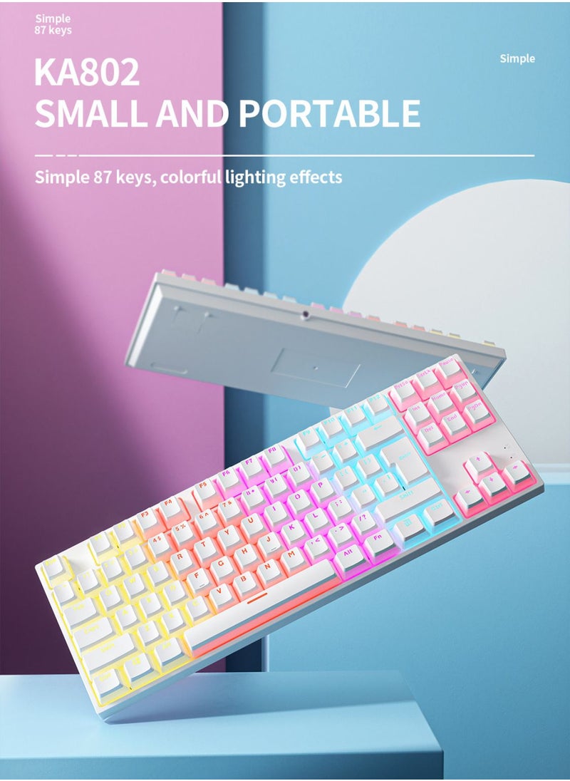 Generic - Mechanical Keyboard 87 Keys Blue Switch Pudding Keycaps RGB Backlit Wired Gaming Keyboard 25-Key Rollover Anti-Ghosting - White Blue Switch - Image 1