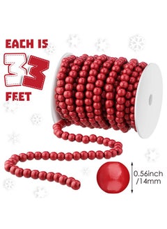 Giegxin Giegxin 2 Pcs 66 Feet in Total Christmas Wooden Bead Garland Decor Christmas Tree Decorations Handmade Christmas Garland Boho Farmhouse Garland Wood Garland for Christmas Holiday Favors (Red)  - Image 3