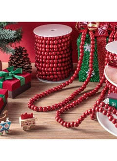 Giegxin Giegxin 2 Pcs 66 Feet in Total Christmas Wooden Bead Garland Decor Christmas Tree Decorations Handmade Christmas Garland Boho Farmhouse Garland Wood Garland for Christmas Holiday Favors (Red)  - Image 5
