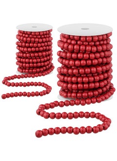 Giegxin Giegxin 2 Pcs 66 Feet in Total Christmas Wooden Bead Garland Decor Christmas Tree Decorations Handmade Christmas Garland Boho Farmhouse Garland Wood Garland for Christmas Holiday Favors (Red)  - Image 1