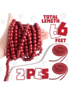 Giegxin Giegxin 2 Pcs 66 Feet in Total Christmas Wooden Bead Garland Decor Christmas Tree Decorations Handmade Christmas Garland Boho Farmhouse Garland Wood Garland for Christmas Holiday Favors (Red)  - Image 4