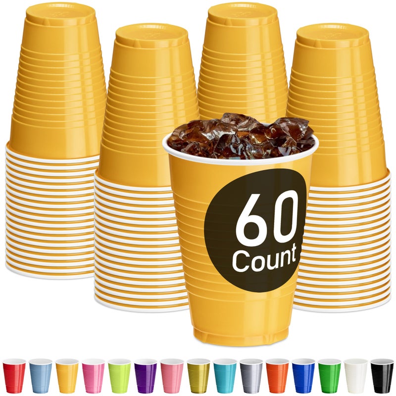 DecorRack Yellow Plastic Cups 12 oz Disposable Cups Party Supplies 60 Count
