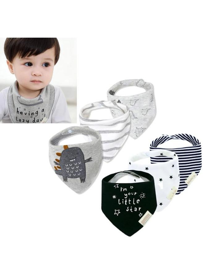 Thoraya 6pcs Triangular Baby Bib Lovely Cartoon Skin Friendly Cotton Bib with Adjustable Buttons  - Image 4
