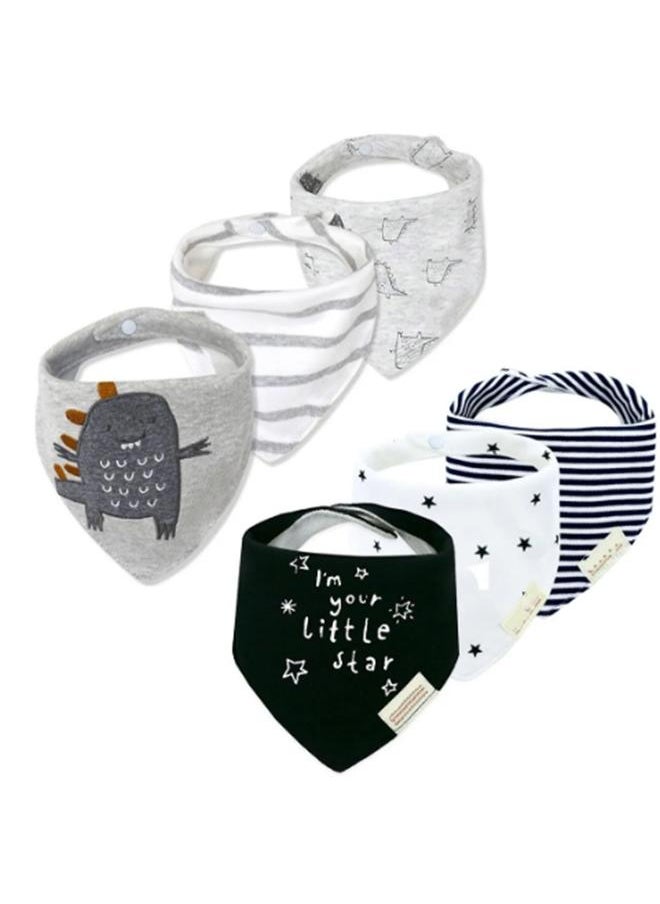 Thoraya 6pcs Triangular Baby Bib Lovely Cartoon Skin Friendly Cotton Bib with Adjustable Buttons  - Image 1